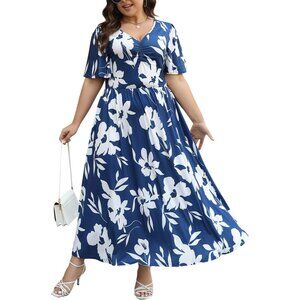Plus Size Maxi Dress Floral Pockets Summer Party Wedding Guest 24W